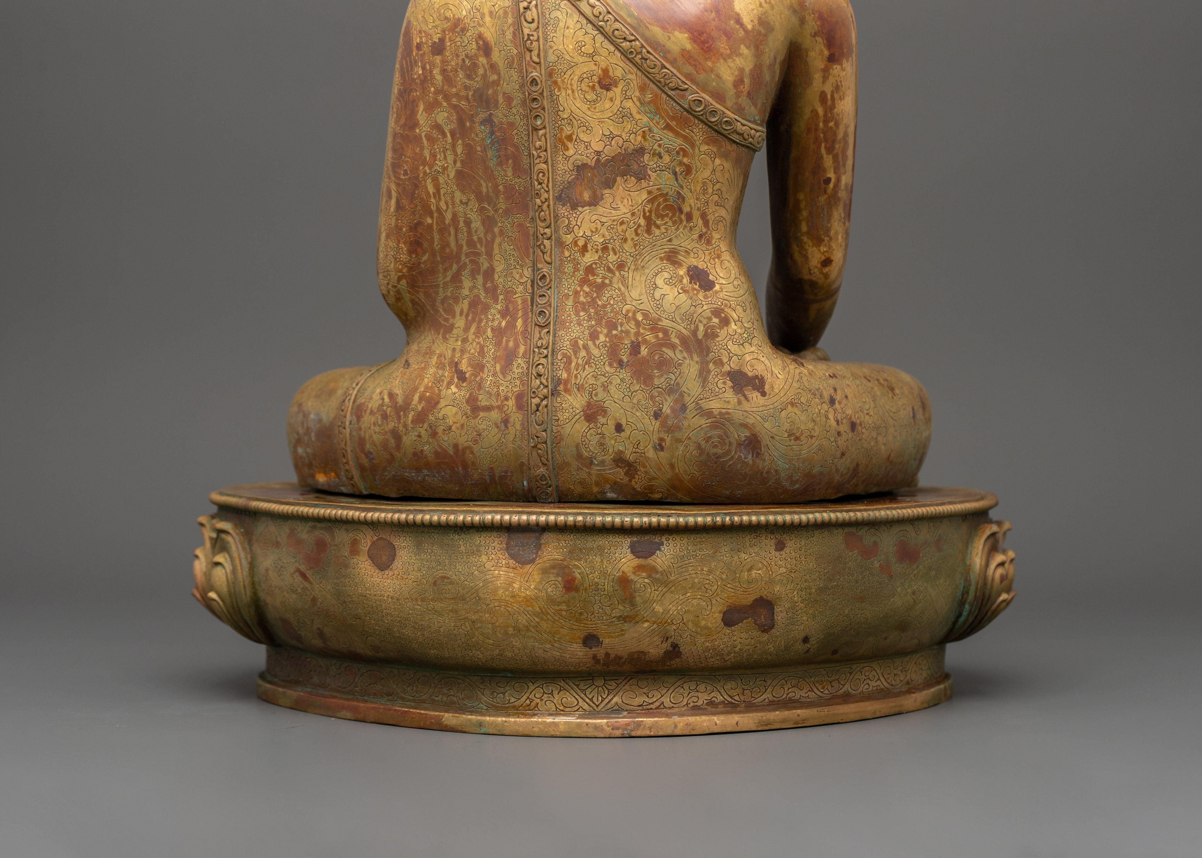 Tranquil Shakyamuni Buddha in Bhumisparsha Mudra | Gold-Plated Copper