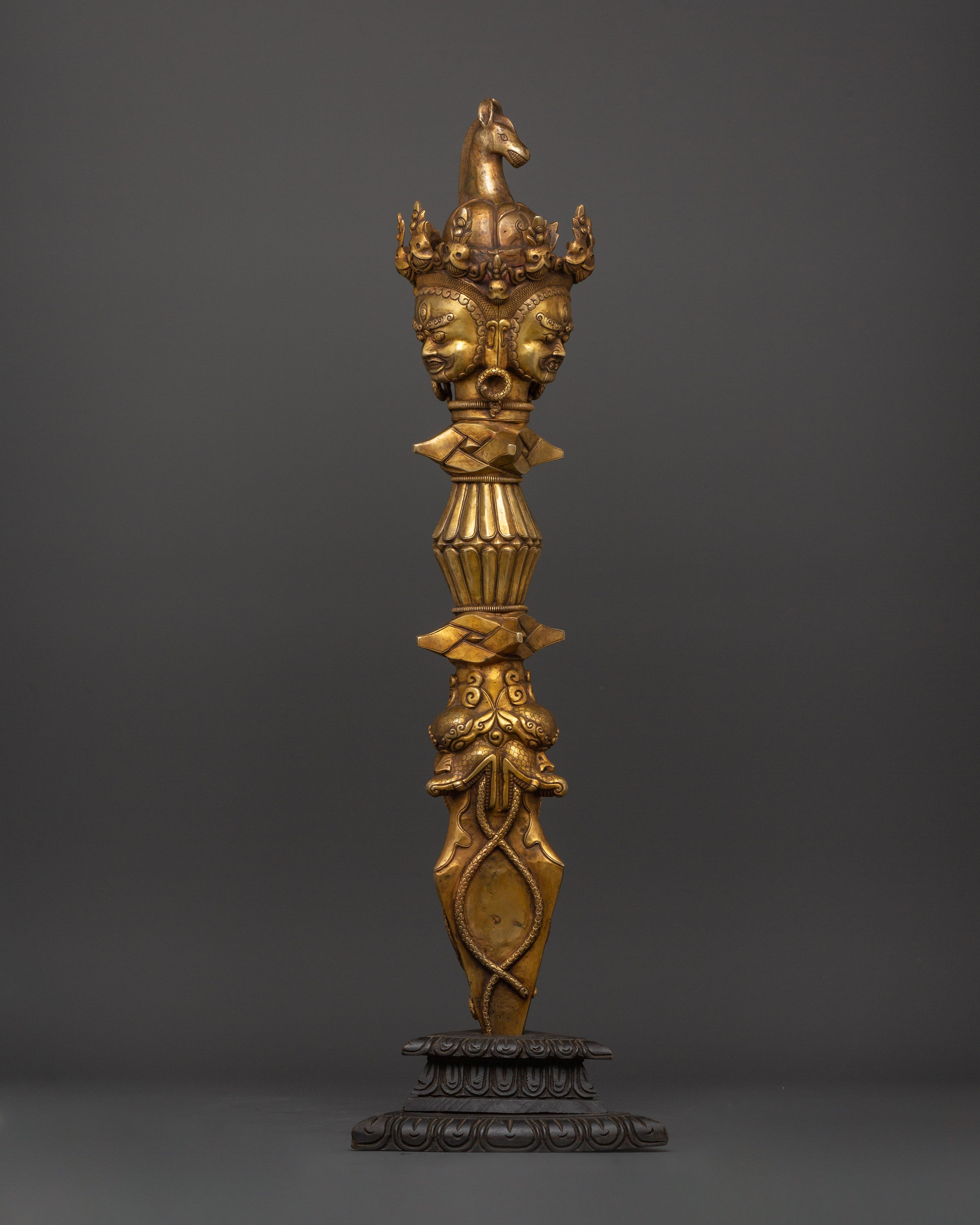Three-Faced Phurba Dagger | Tibetan Gold Plated Phurba for Rituals