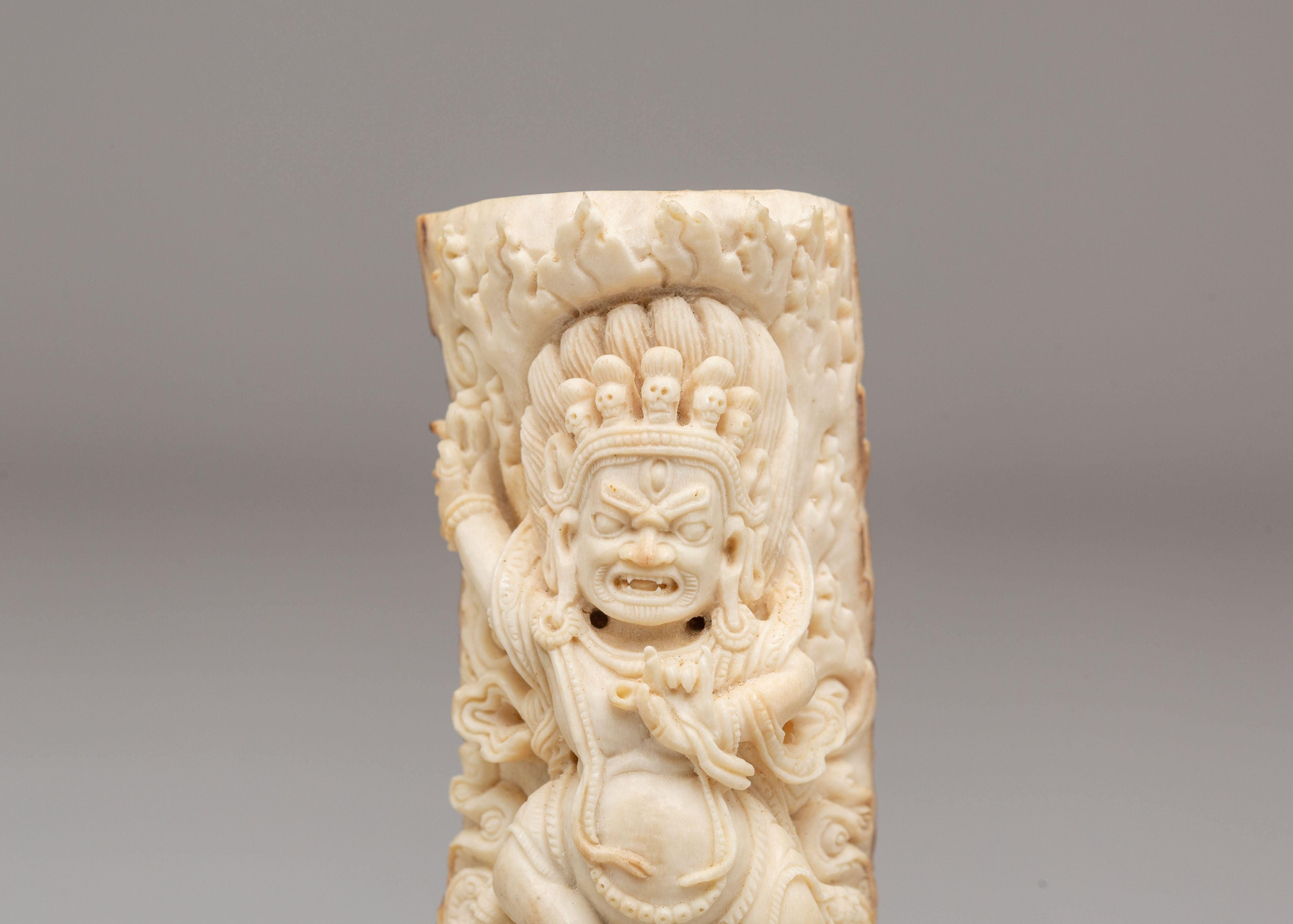 Handcrafted Vajrapaṇi Bone Sculpture | Tibetan Protector Deity Figurine