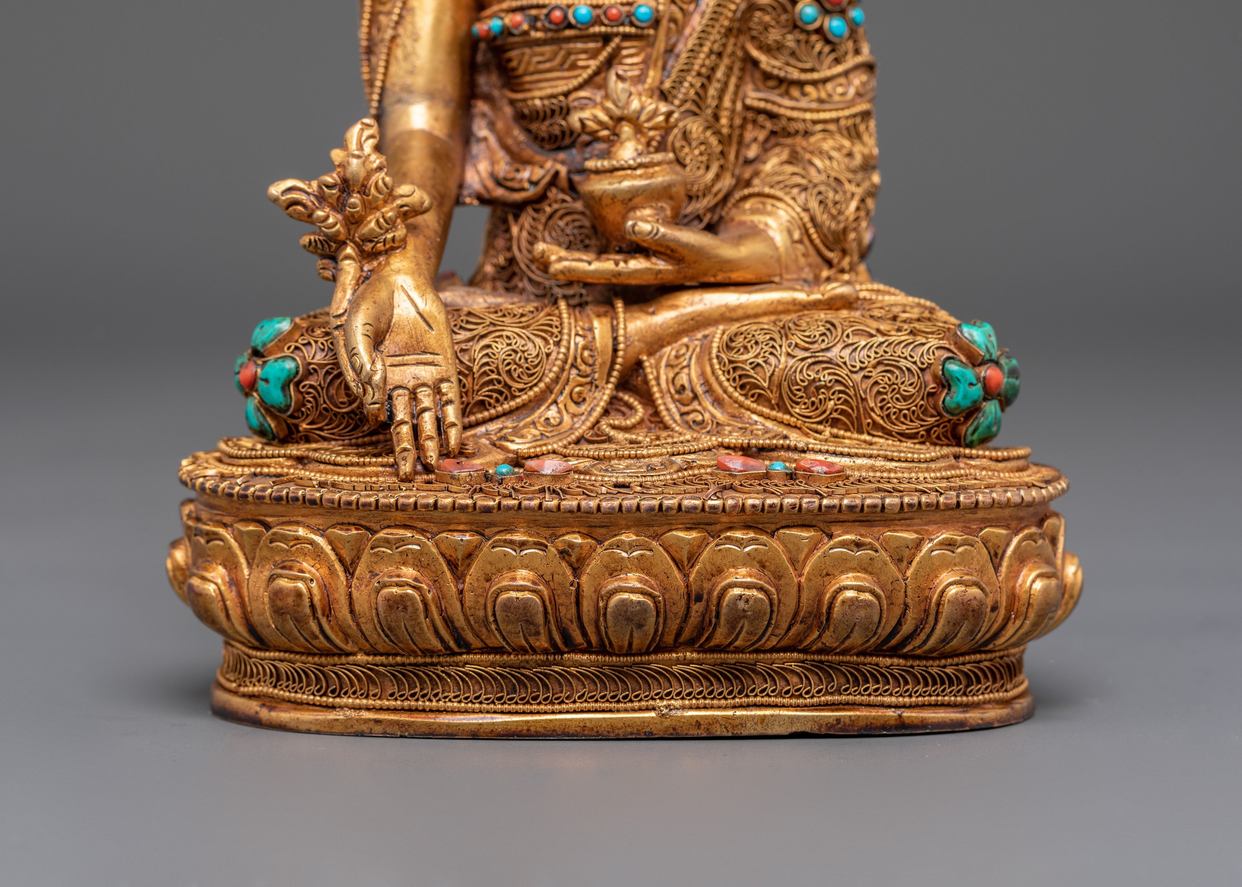 Spiritual Healing Buddha Bhaiṣajyaguru Statue | Gold Plated Copper Sculpture
