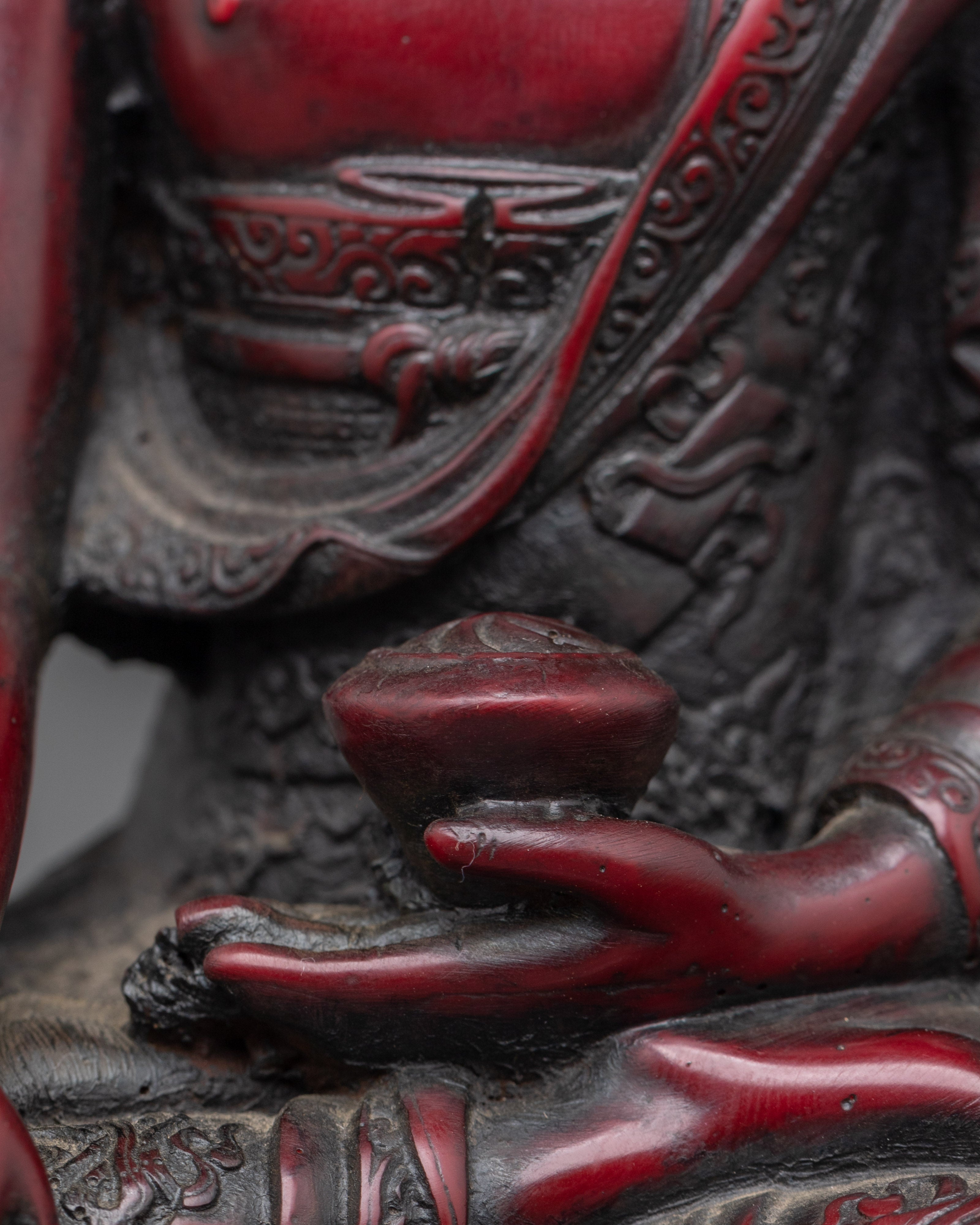 Sacred Shakyamuni Buddha Sculpture | Ceramic Red Buddha Statue for Meditation