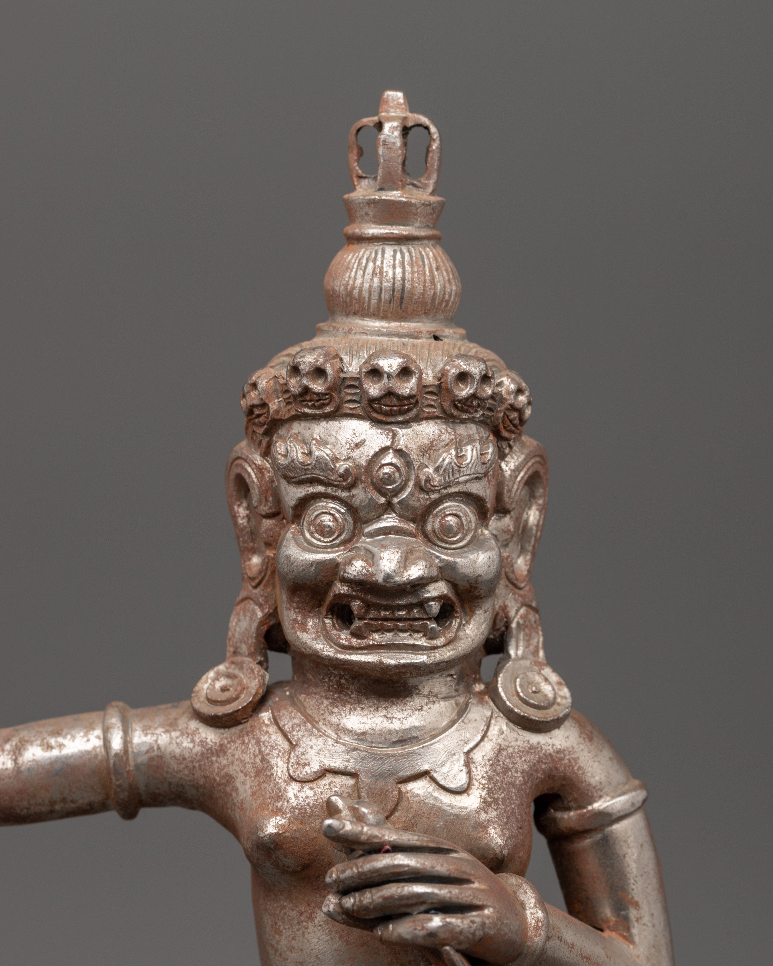 Iron Phurba with Deity Holding Vajra | Tibetan Tantric Ritual Dagger