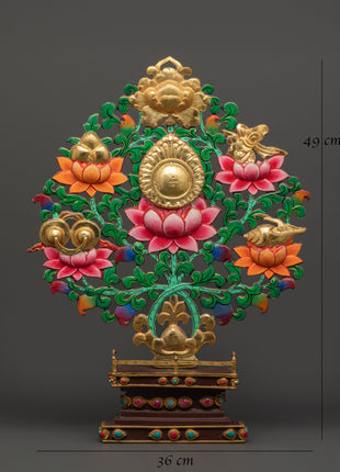 Tibetan Copper Offering Tree | Gold Plated Ritual Art with Acrylic Colors