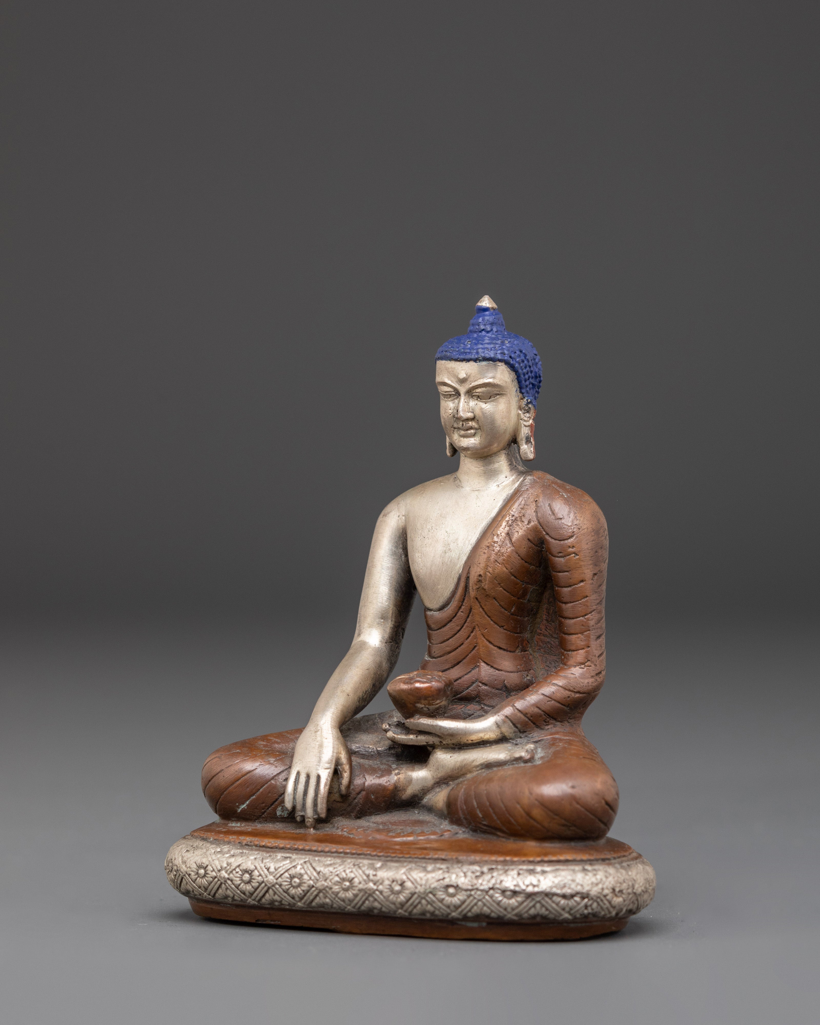 Handmade Awakened Shakyamuni Buddha Statue | Silver Plated Meditation Decor