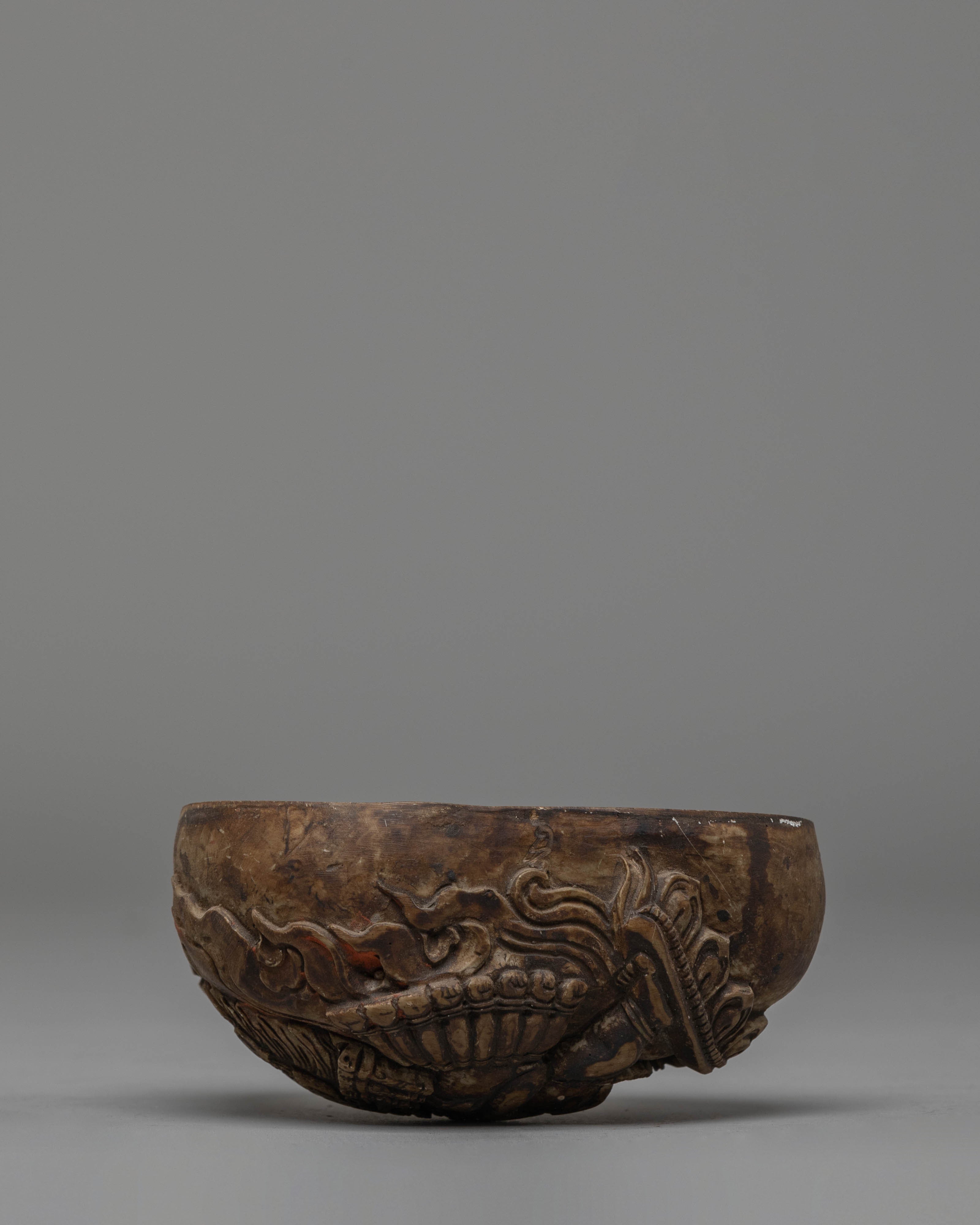 Kapala Sacred Vessel | Ritual Offering Bowl with Yamantaka Deity Carving