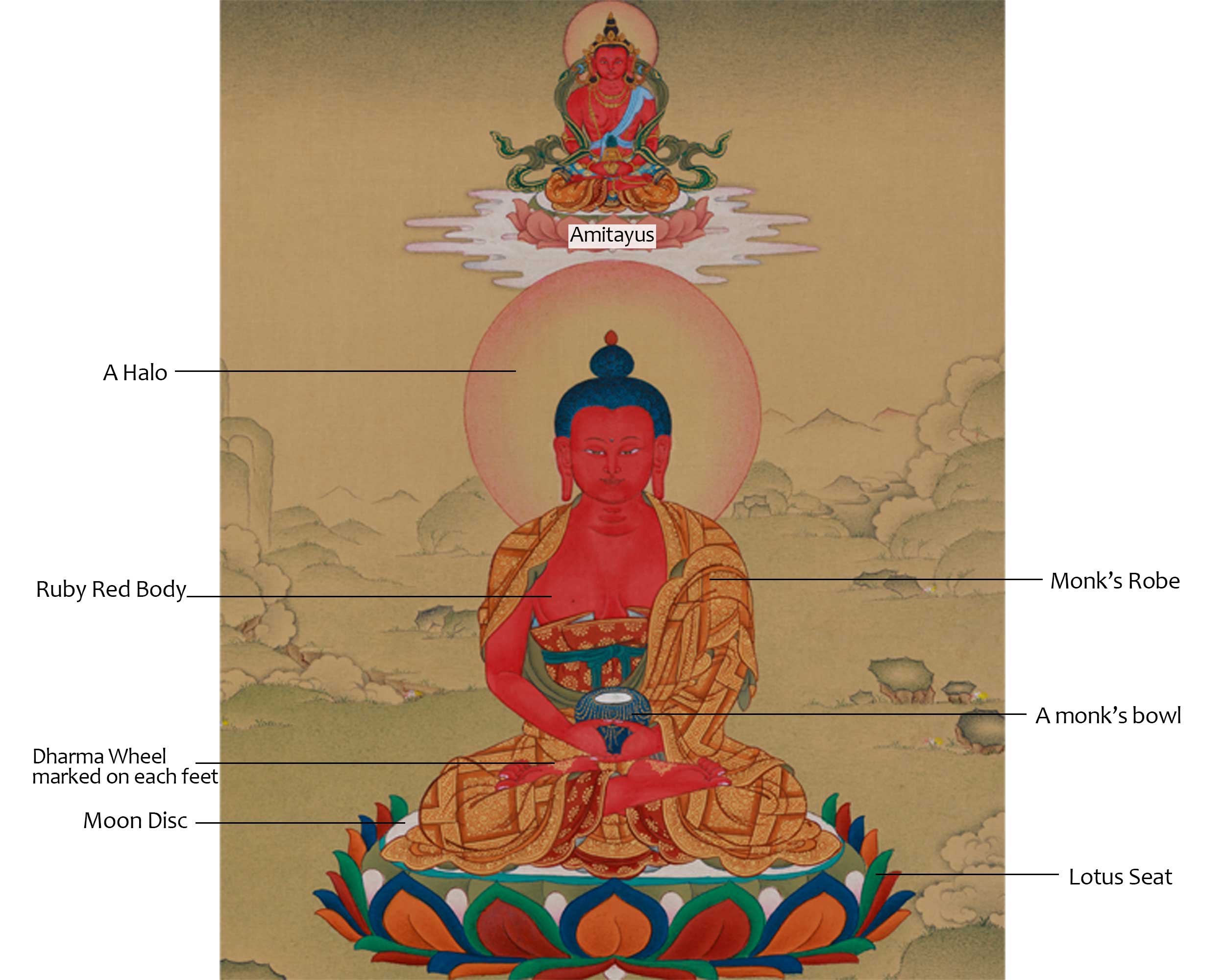 Dhyani Buddha Amitabha with Amitayus | A Sacred Thangka of Infinite Compassion and Longevity