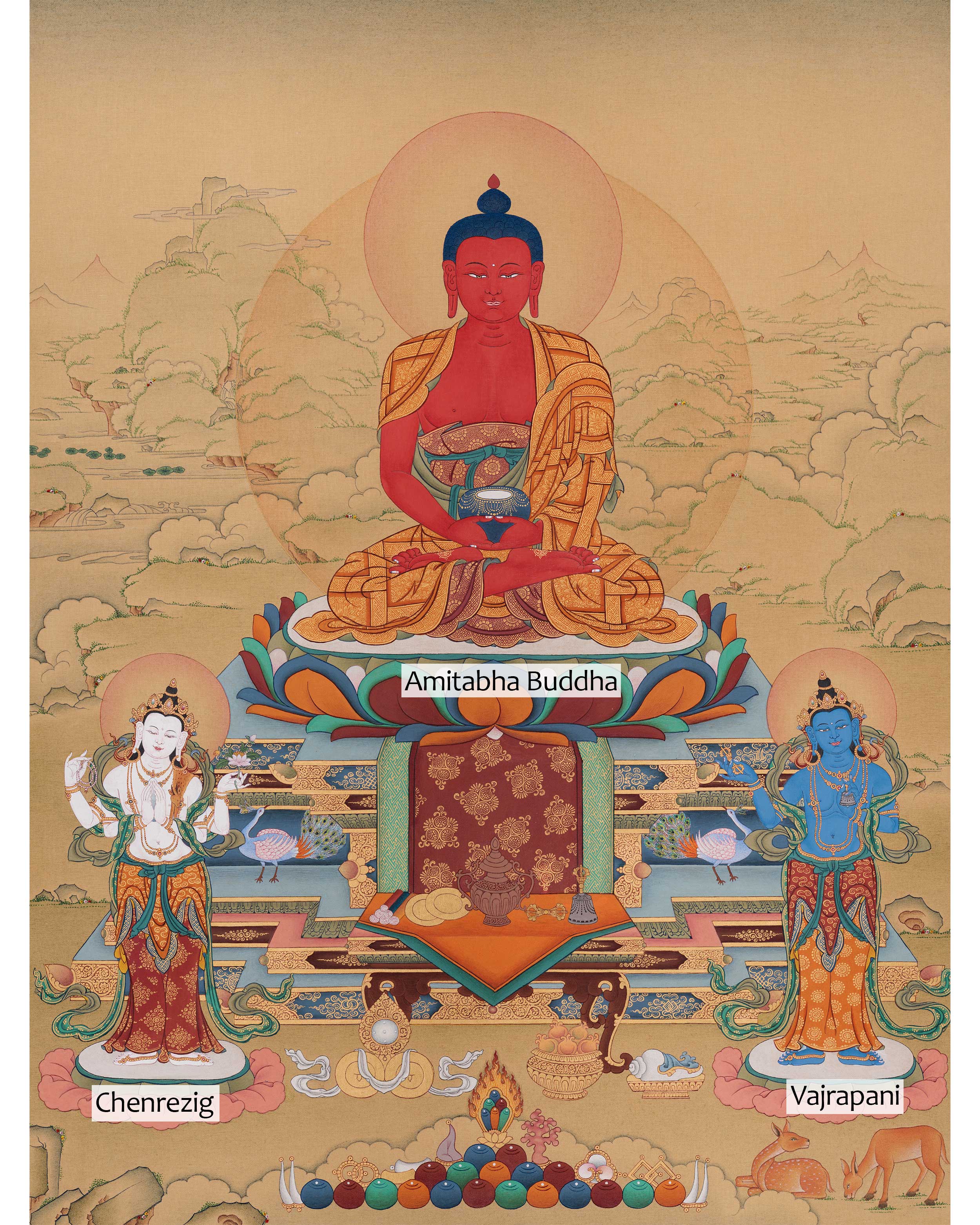Red Buddha Amitabha Thangka | Deity of Boundless Light and Infinite Compassion