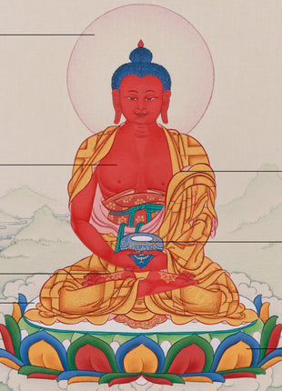 Radiant Infinite Light Buddha | Compact Red Buddha Amitabha Thangka
