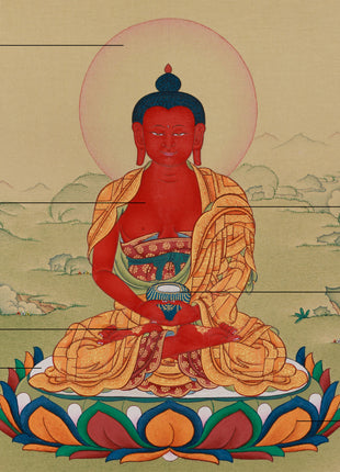 Sacred Amida Buddha | Compassion & Enlightenment | 24K Gold & Natural Stone Colors on Cotton Canvas