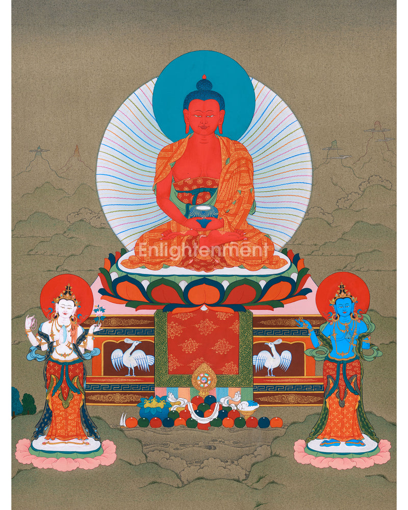 Buddha of Infinite Light, Amitabha Thangka - Chenresig and Vajrasattva Bodhisattvas