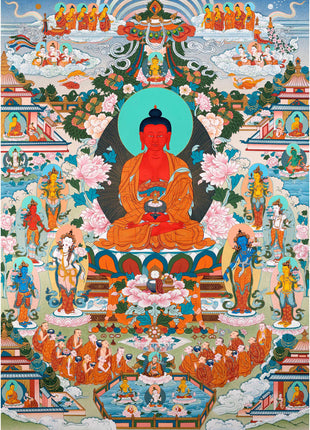 Amitabha Buddha Pure Land Thangka | Tibetan Thangka Hand painted in Enlightenment Studio