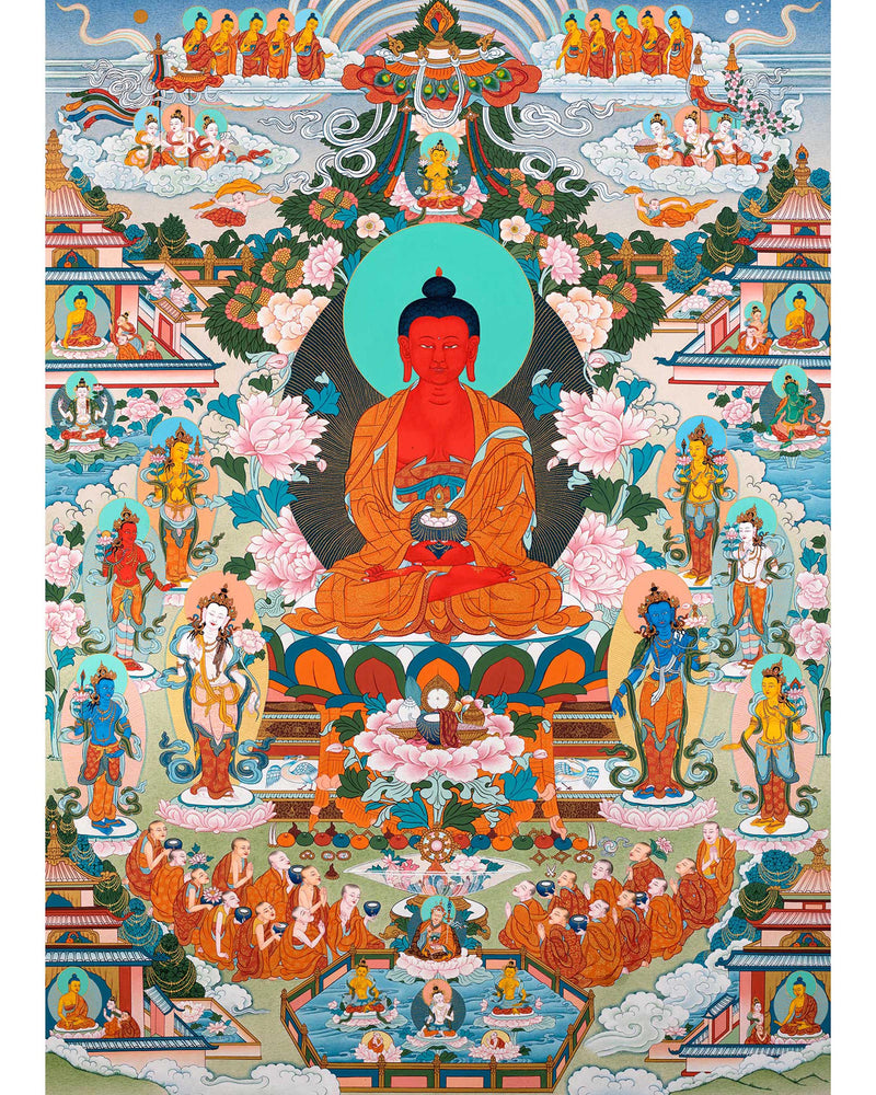 Amitabha Buddha Pure Land Thangka | Tibetan Thangka Hand painted in Enlightenment Studio