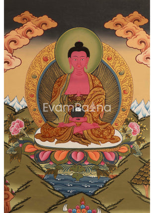 Amitabha Buddha and Chengrezig Thangka Painting | Tibetan Buddhist Wall Hanging Art for Peace |