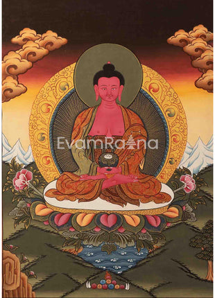 Amitabha Buddha and Chengrezig Thangka Painting | Tibetan Buddhist Wall Hanging Art for Peace |