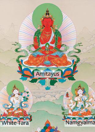 Amitayus with White Tara and Namgyalma Thangka