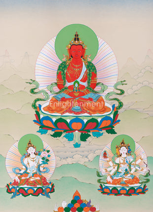 Amitayus with White Tara and Namgyalma Thangka