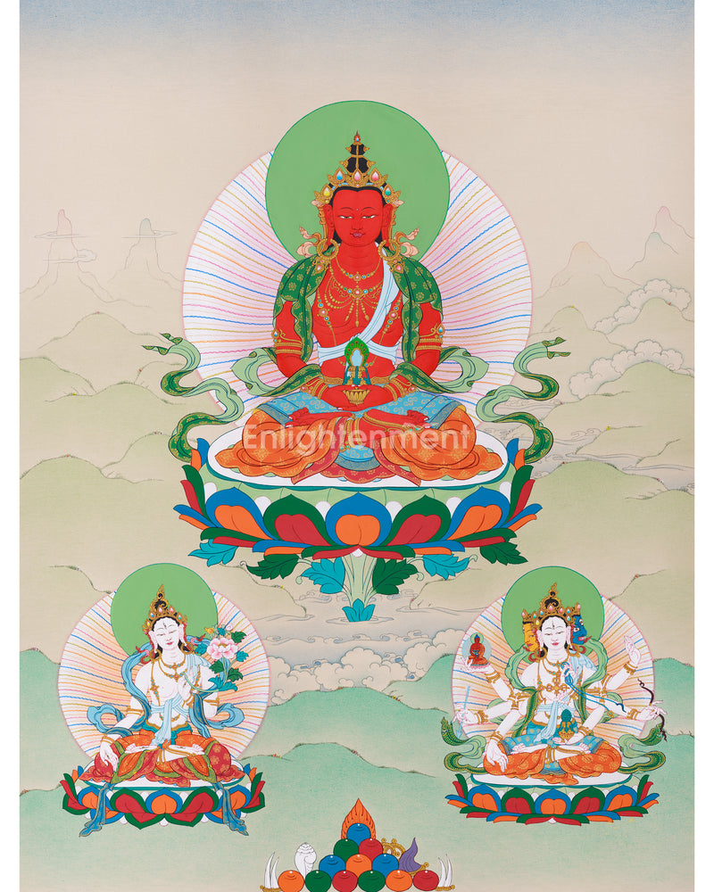 Amitayus with White Tara and Namgyalma Thangka