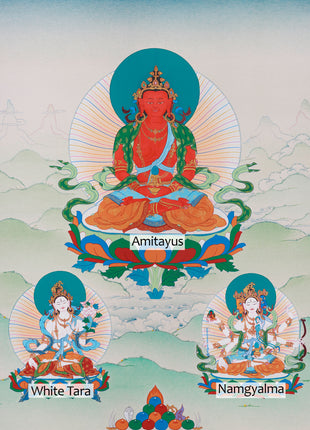 Divine Blessings of Longevity: Amitayus, White Tara, and Namgyalma