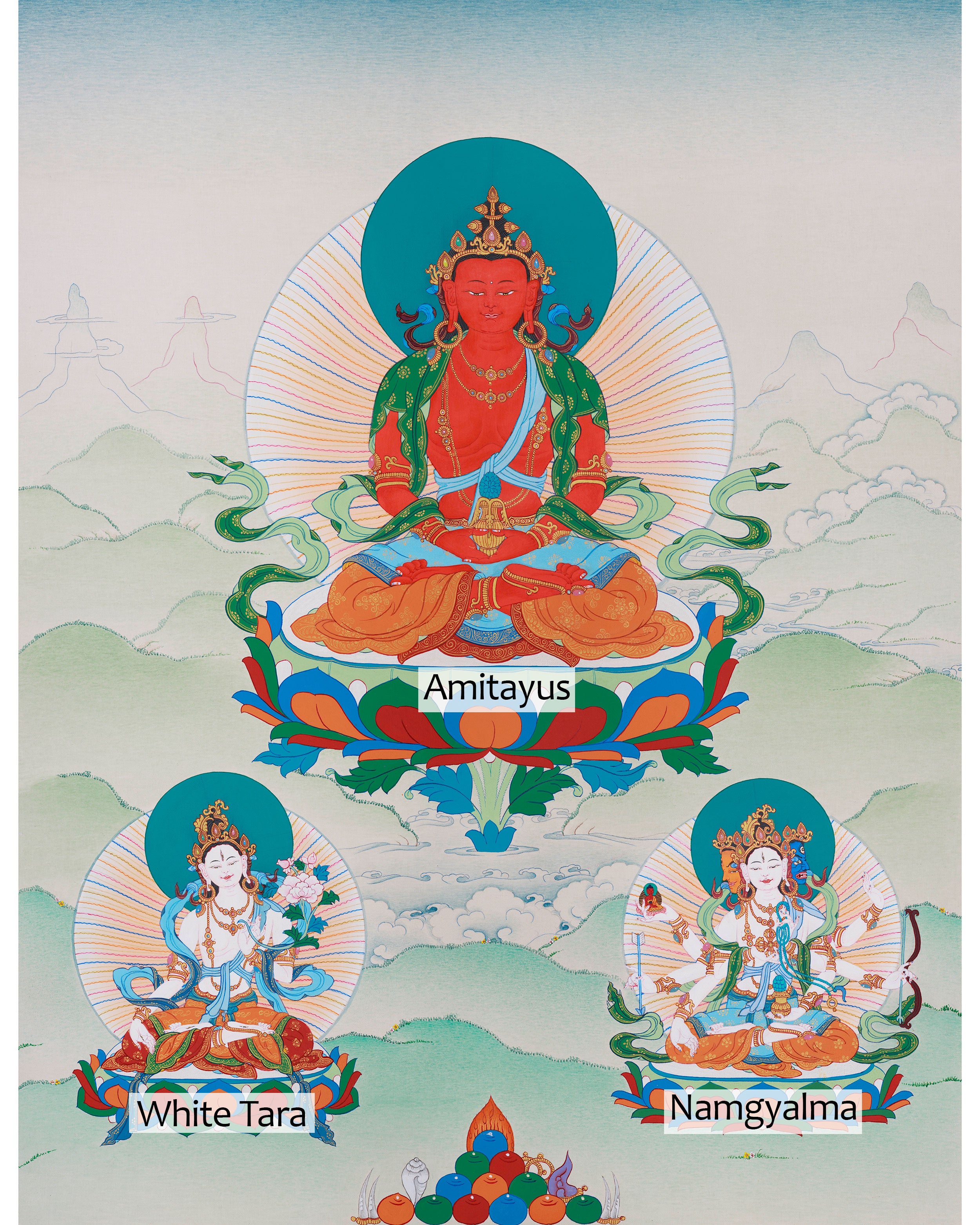 Divine Blessings of Longevity: Amitayus, White Tara, and Namgyalma