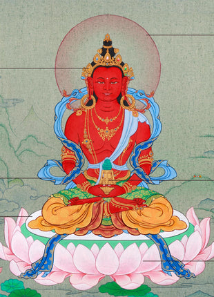 Amitayus Buddha of Infinite Light | Small Thangka Art for Meditation