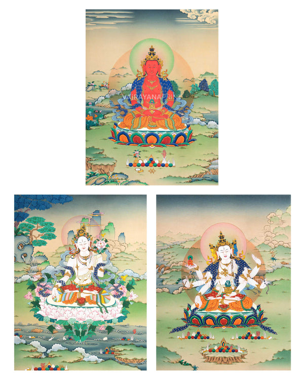 Amitayus-White Tara- Namgyalma Three Thangka Set