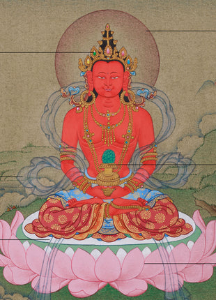 Miniature Enlightened Buddha Amitayus Thangka