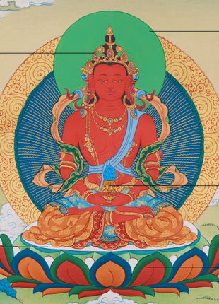 Radiant Red Buddha Amitayus Thangka | Enlightened One Bestowing Longevity & Peace