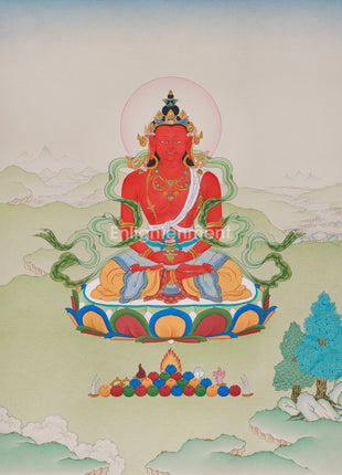 Amitayus Buddha in Natural Stone Colors Thangka