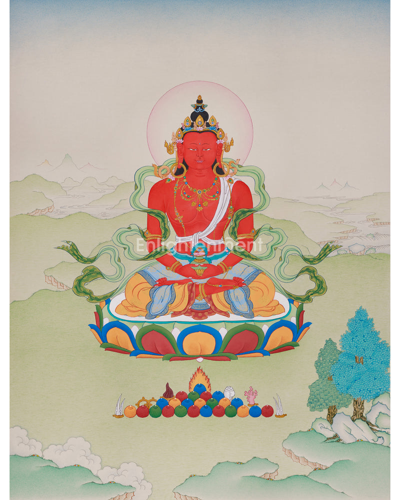 Amitayus Buddha in Natural Stone Colors Thangka