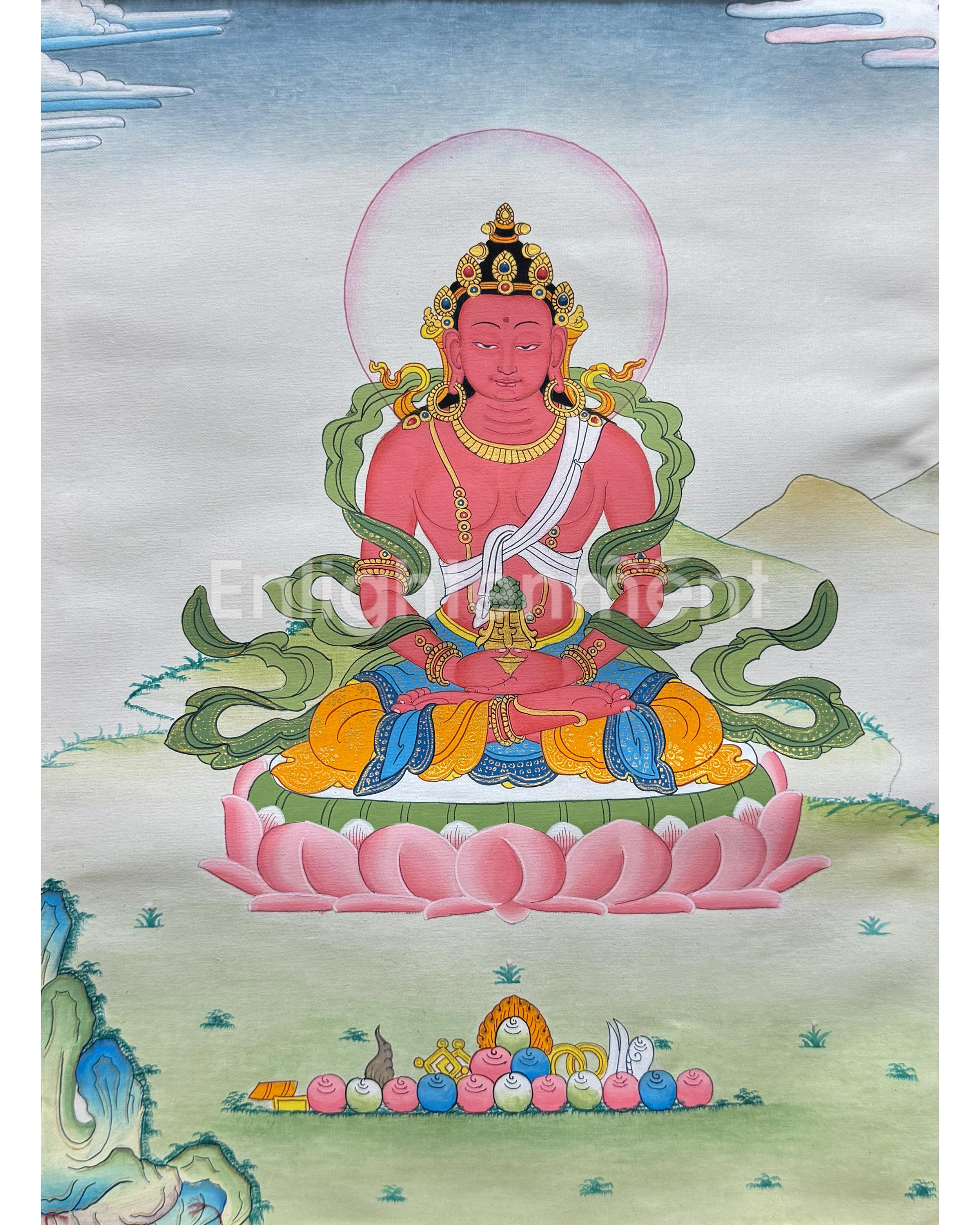 Amitayus Buddha Thangka With Brocade