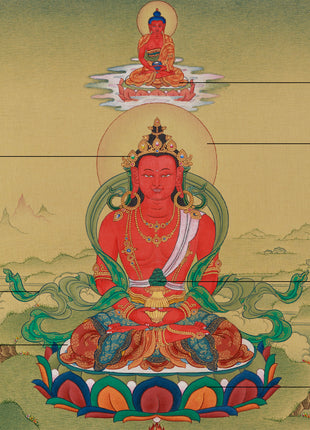 Red Hues Buddhas, Amitayus and Amitabha Artwok | Lhasa Stone Pigments