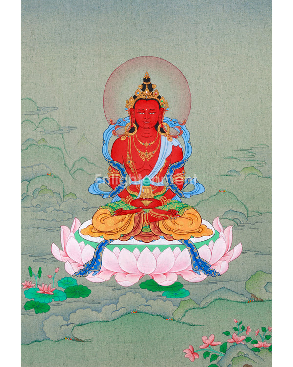 Amitayus Buddha of Infinite Light | Small Thangka Art for Meditation