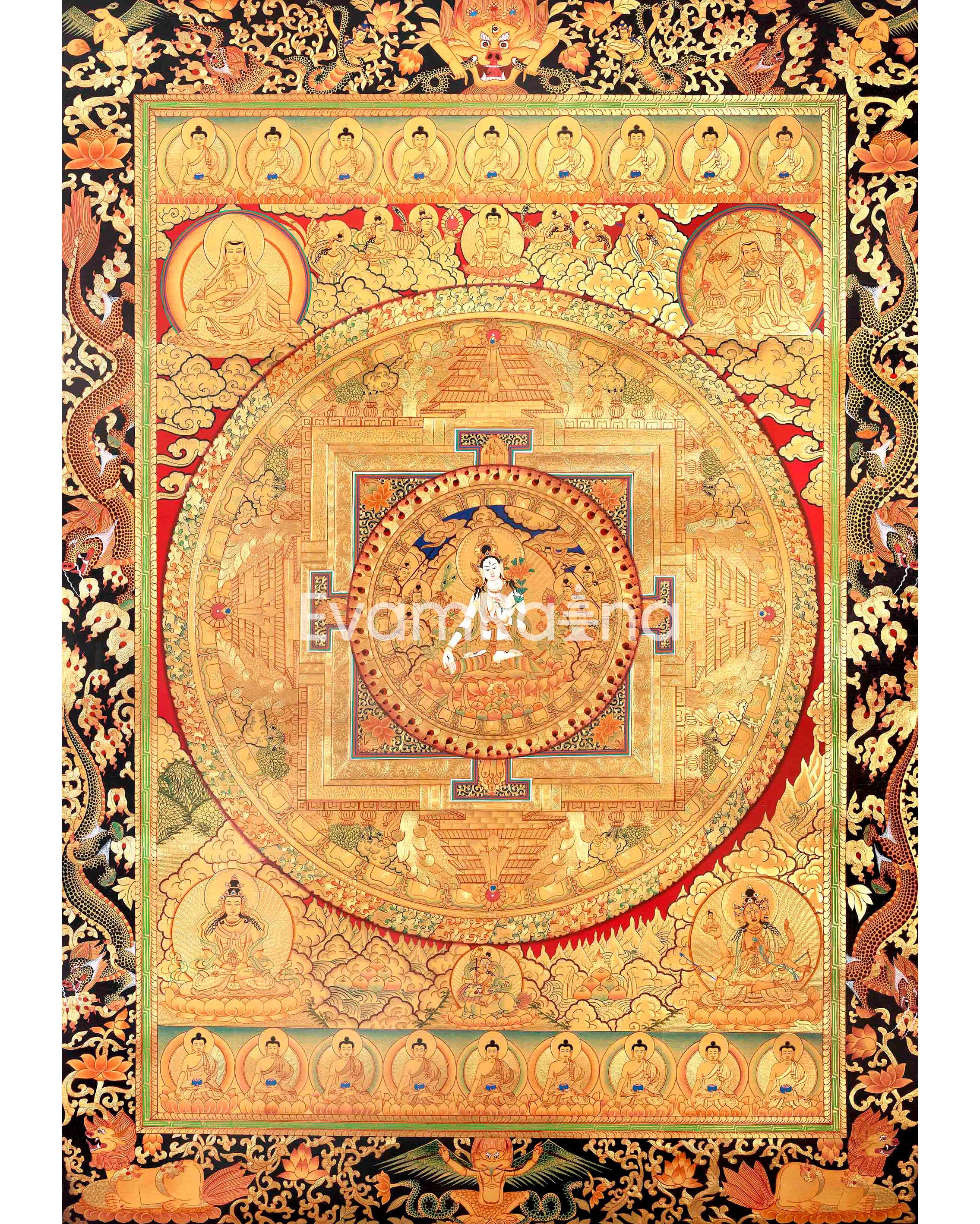 White Tara Mandala | Buddhist Thangka Painting | 24K Gold Himalayan Art