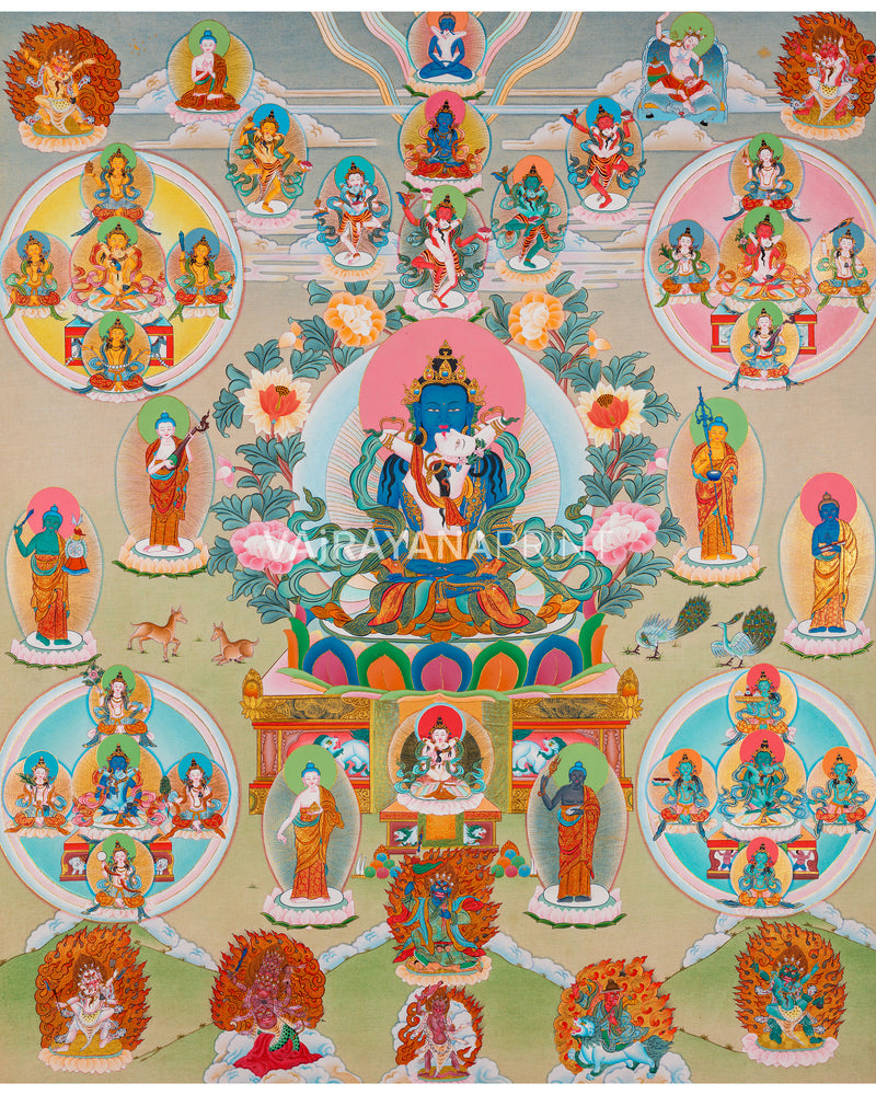 Bardo Thangka Print | Meditative Artwork of 42 Peaceful Deities | High-Quality Vajrayana Print