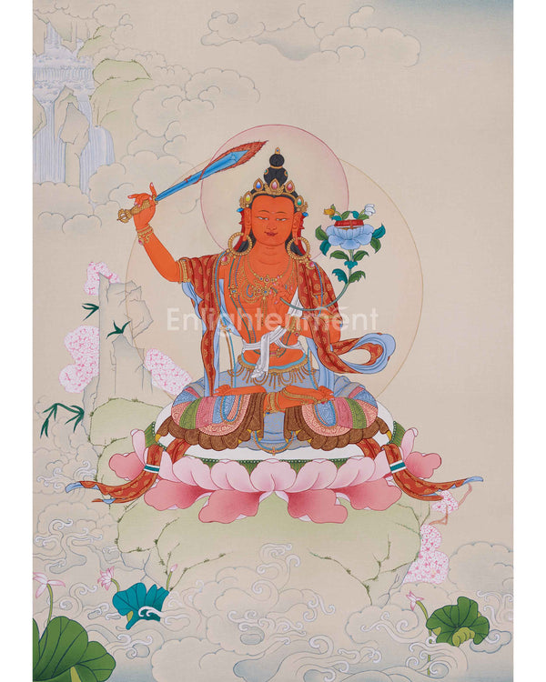 Beautifully Handmade Bodhisattva Manjushri Thangka 