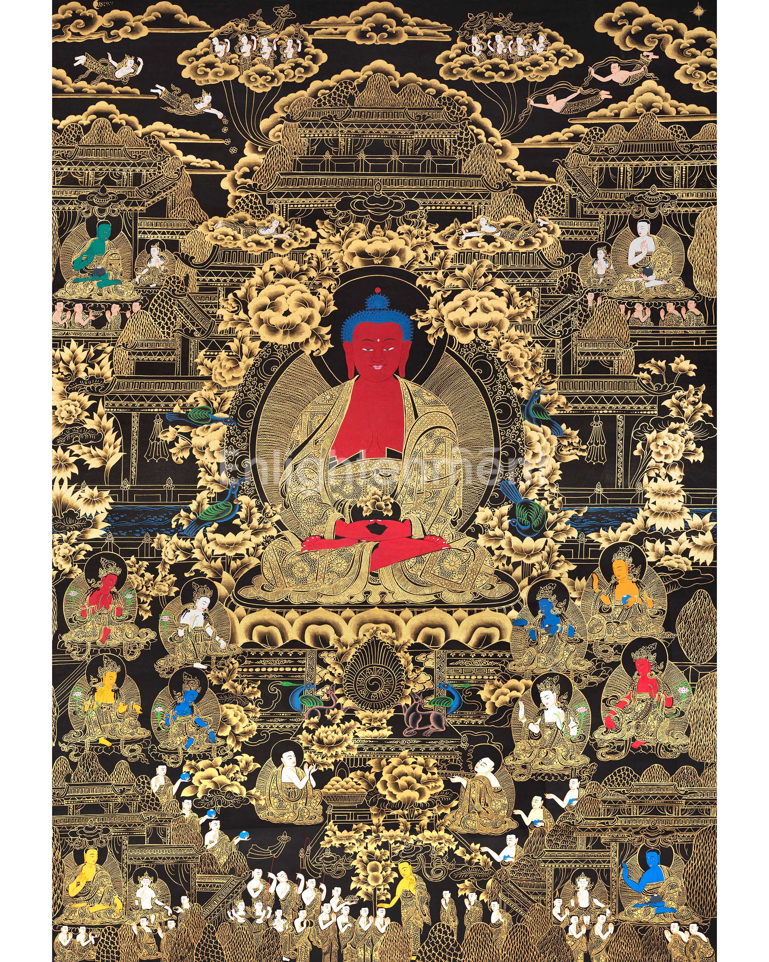Black and Gold Amitabha Buddha Thangka