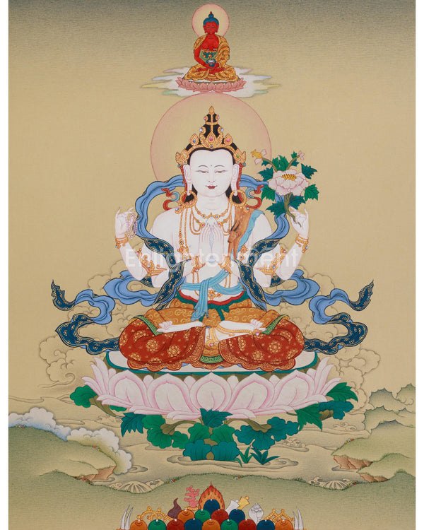 Bodhisattva Chenrezig With Amitabha Buddha Thangka