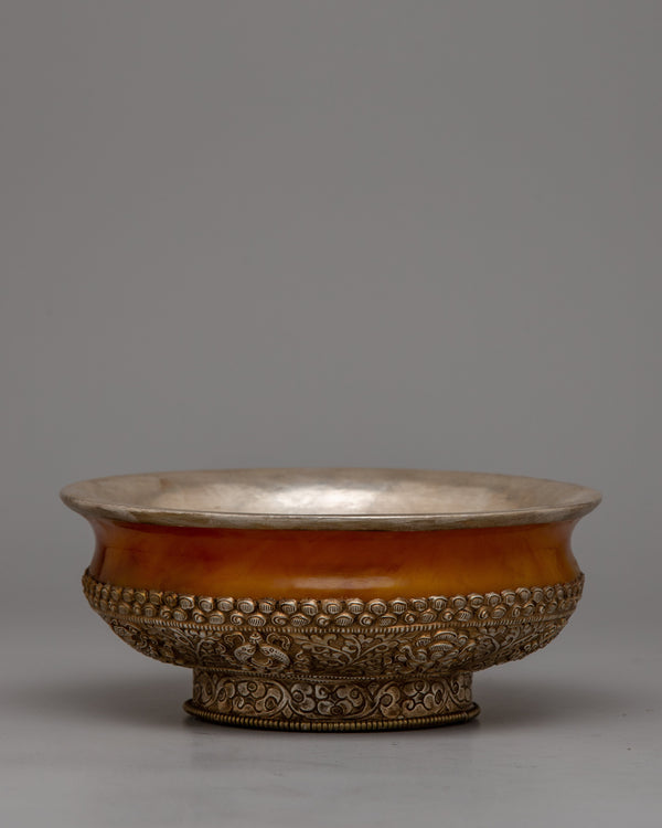 Silver Bowl with Yellow Jade