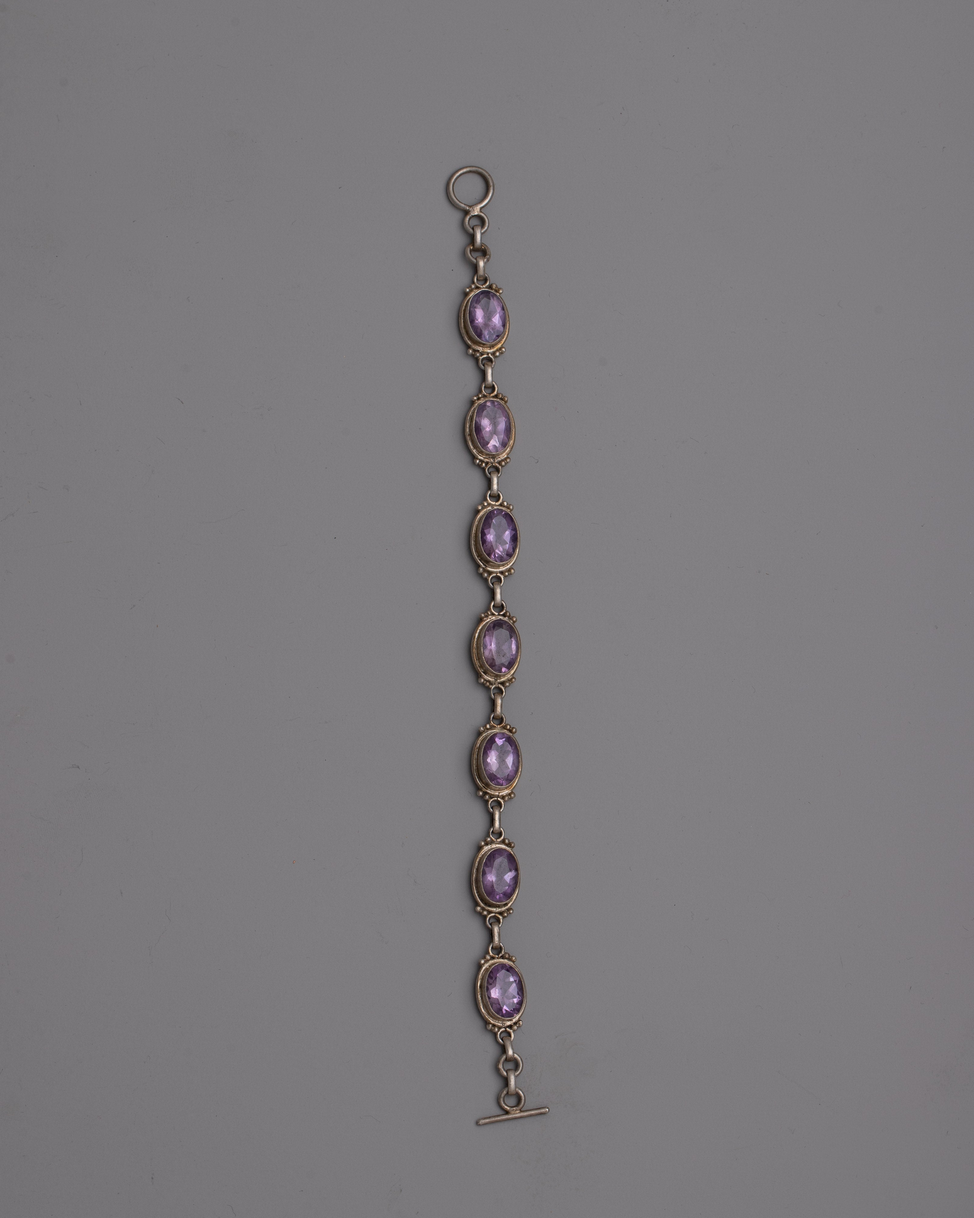 Amethyst Silver Bracelet | Unique Jewelry Gift with Handmade Pure Silver