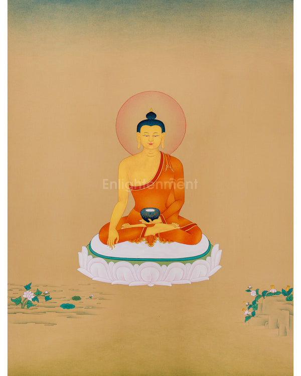 Minimalistic Dhyani Buddha Thangka | Handpainted Meditation Art with 24K Gold & Lhasa Stone Colors