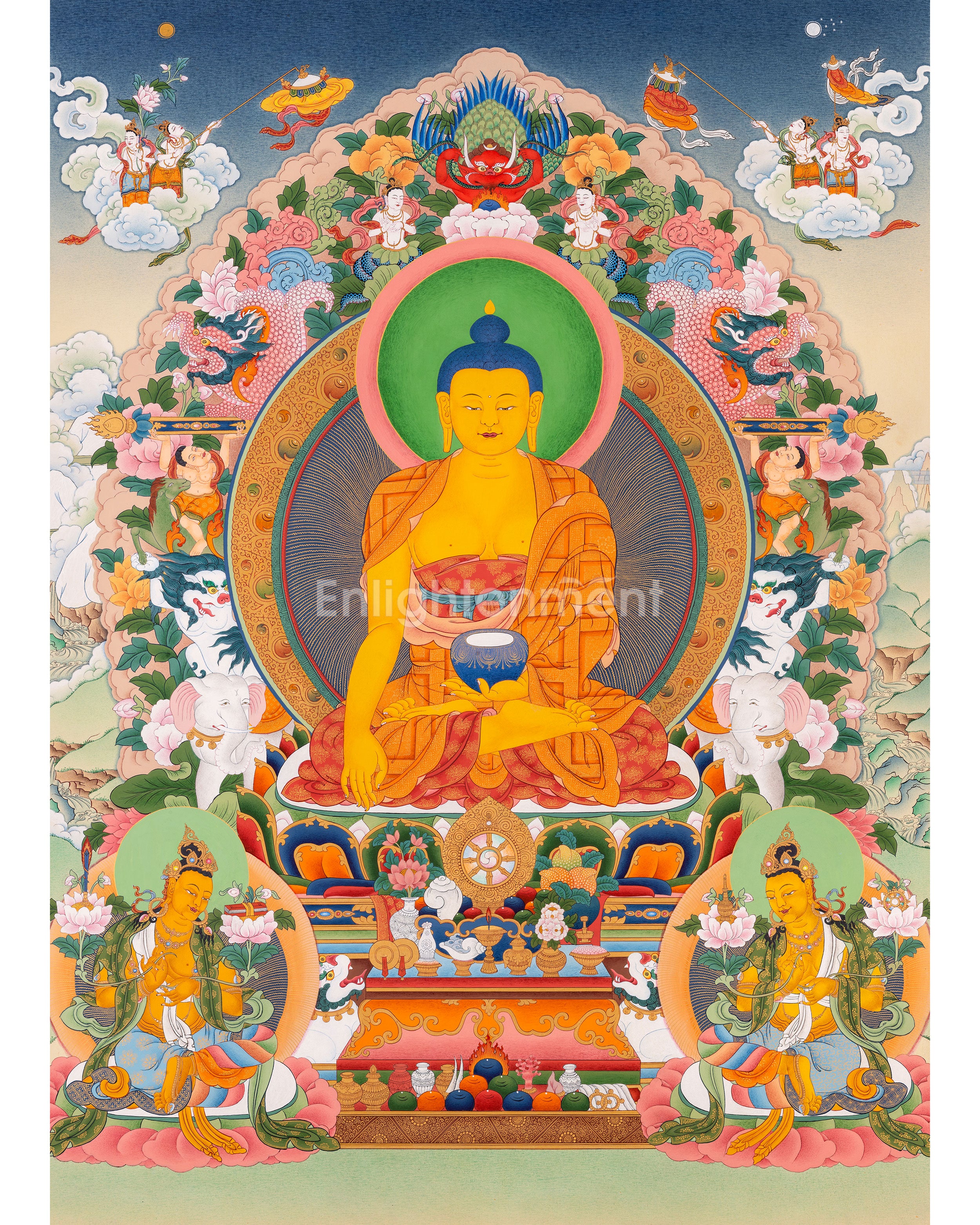 Buddha Shakyamuni with Manjushri and Maitreya Buddha Thangka