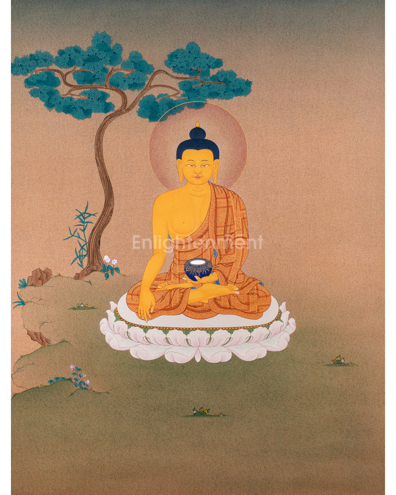 Buddha Shakyamuni under A Tree: Tibetan Thangka