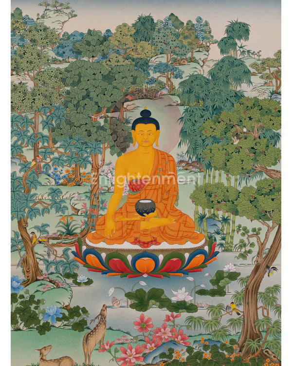 Meditating Shakyamuni Buddha in Jungle, Thangka Paiting