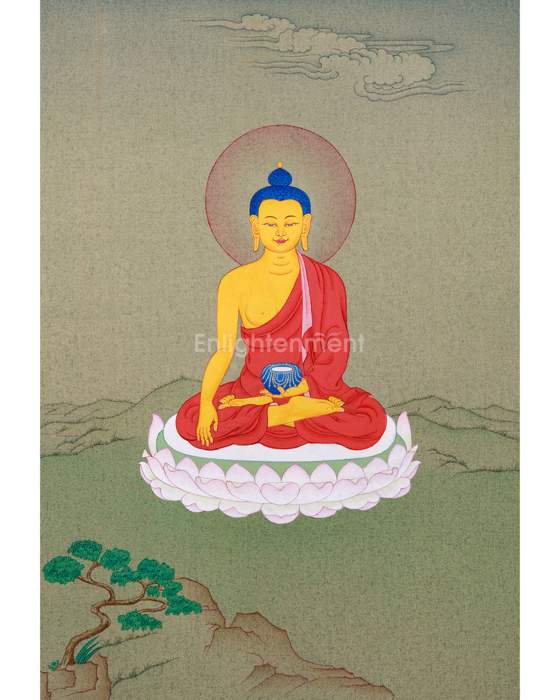 Unique Shakyamuni Buddha Thangka | Original Artwork | Small Cotton Canvas