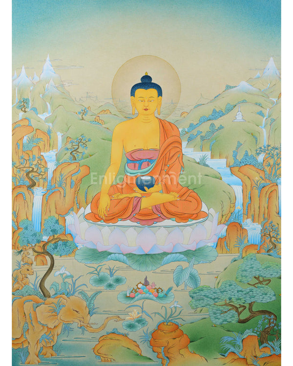 Buddha Shakyamuni Thangka, Hand Painted Tibetan Painting in 24K Gold