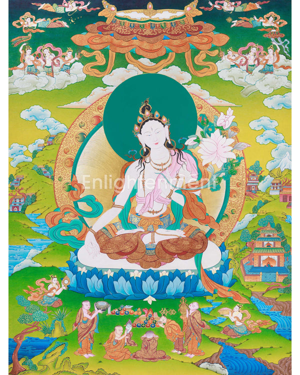 Buddha Tara Thangka | Traditionally Hand-Painted White Tara Art