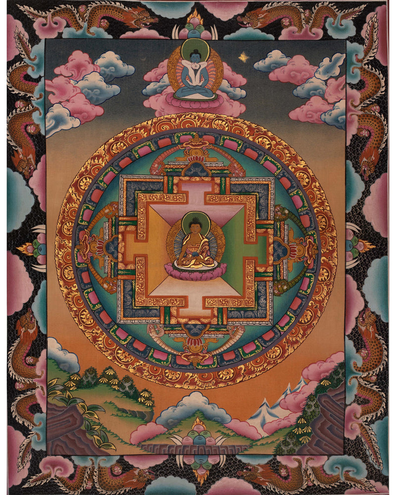 Vintage Buddha Mandala | Dragon Border Vintage Art