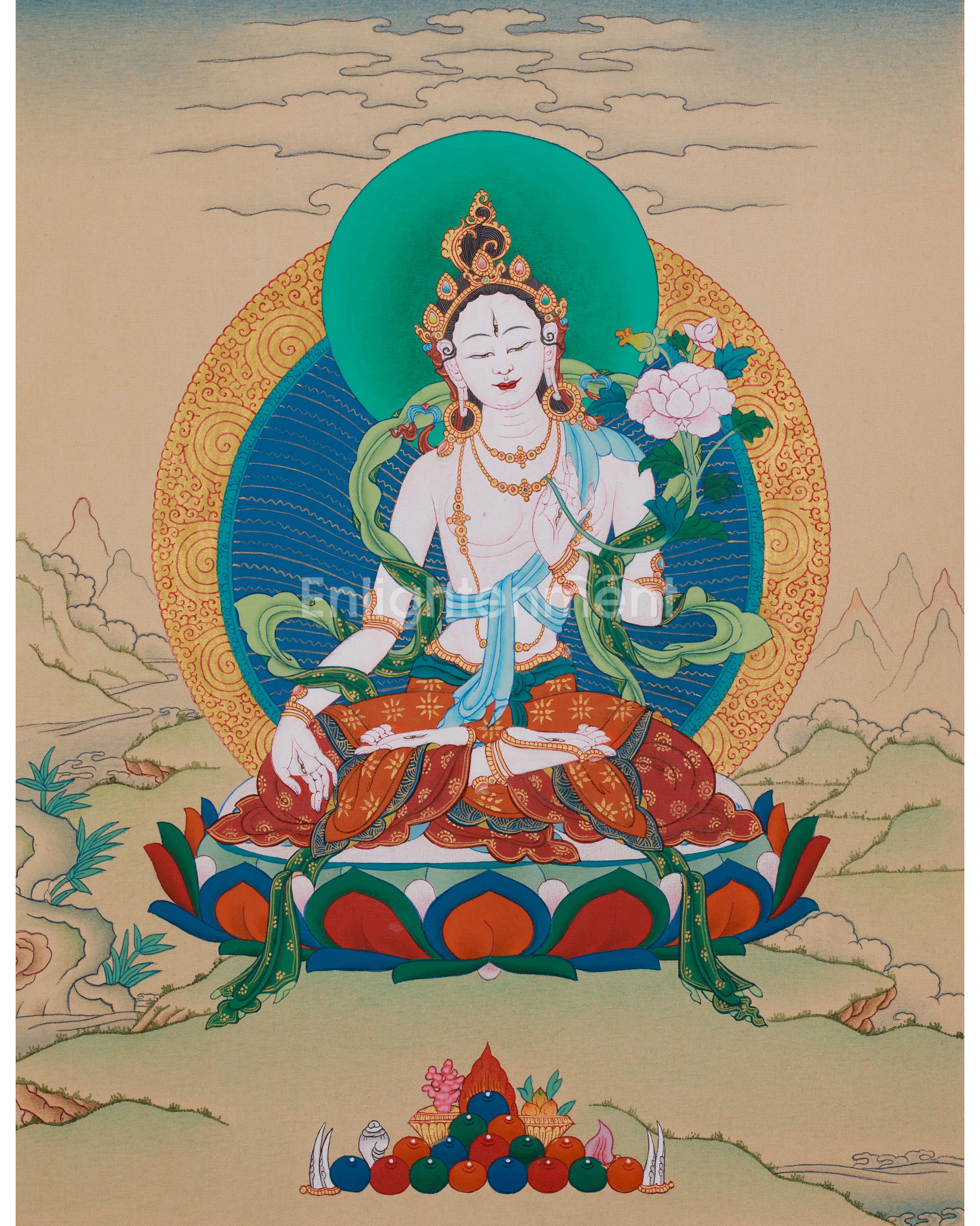 Buddhist White Tara Healing Thangka