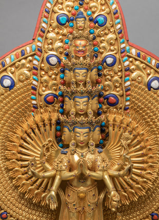 Avalokiteshvara 1000 Arms | Chenrezig Buddha | 24K Gold Hand Carved Statue