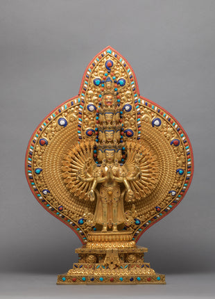 Avalokiteshvara 1000 Arms | Chenrezig Buddha | 24K Gold Hand Carved Statue